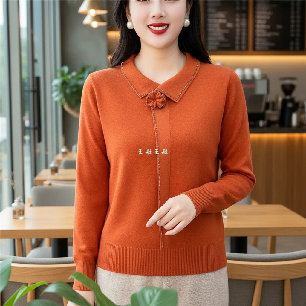 个性毛衣休闲上衣方领长袖针织衫2026一朵花新款烫钻年春季女时尚