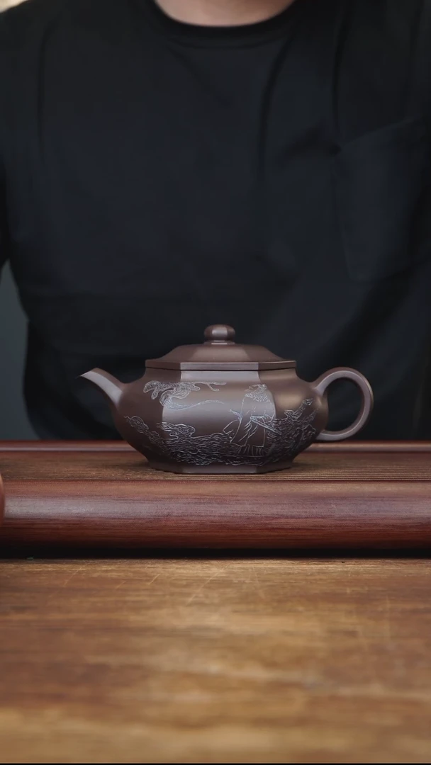 茶壶紫砂320ml 高工作品六方潘壶 紫泥