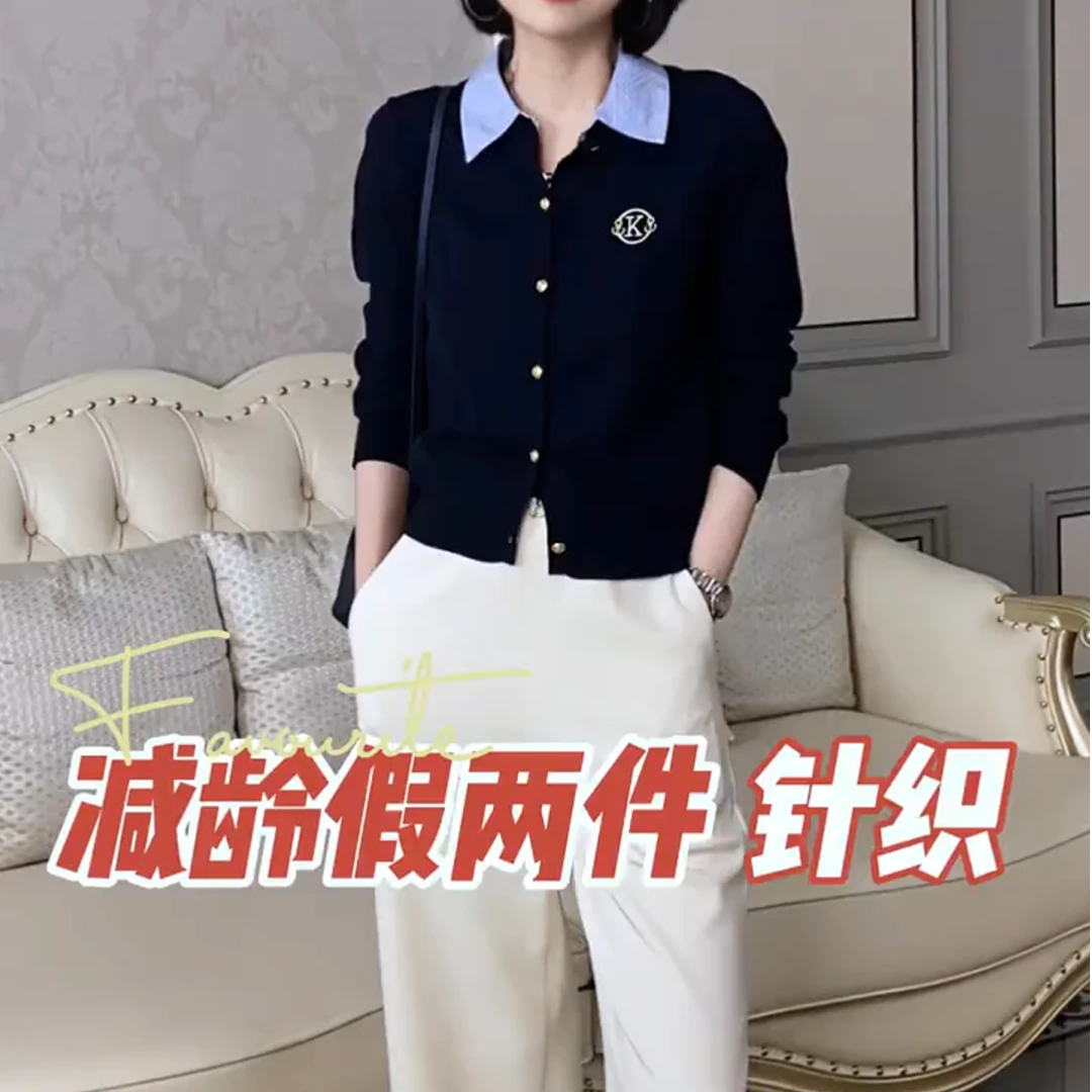 【针织衫】春秋款气质刺绣翻领宽松休闲港风时尚百搭小众上衣女 X86