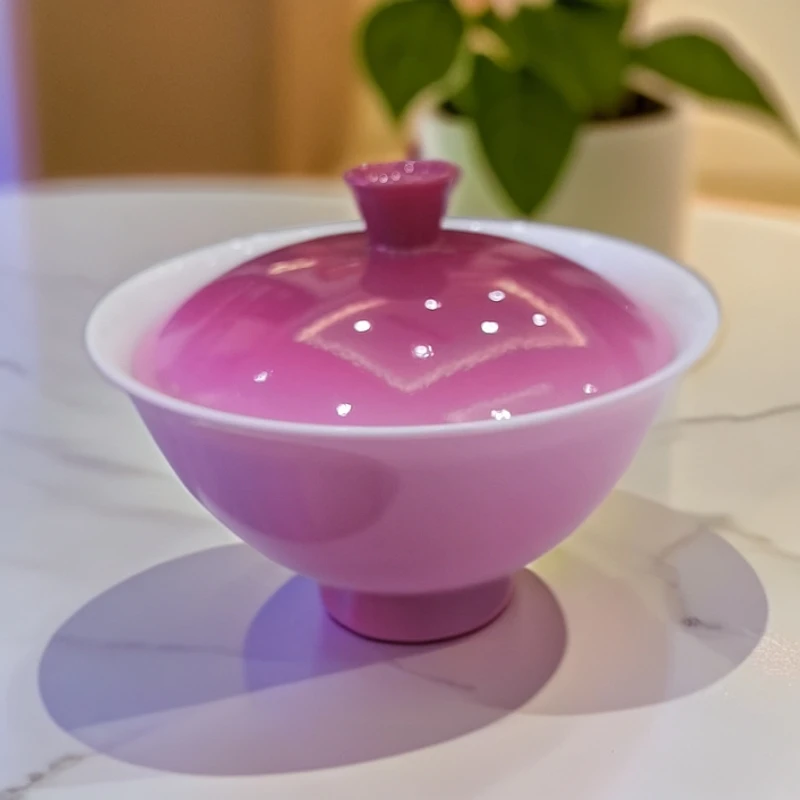 景德里高温陶瓷两材盖碗胭脂红渐变精致生活泡茶茶具景德镇盖碗