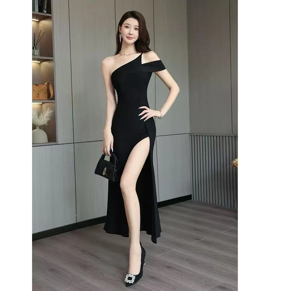 足浴足疗技师工作服晚礼服柔式露肩低胸气质名媛夜店工衣高级质感