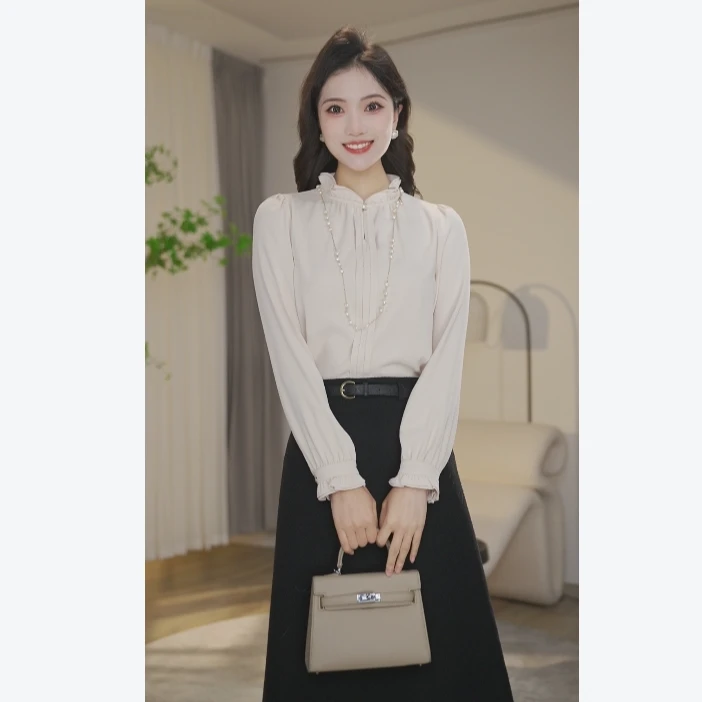 【婷婷甄选】流光色新春衬衫女长袖2025年新款通勤8493327燕麦米色