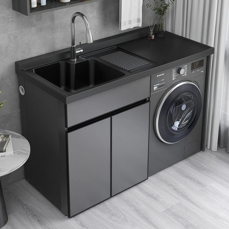 【加宽太空铝洗衣柜】一体柜阳台伴侣洗手洗漱台盆带洗衣槽搓板切