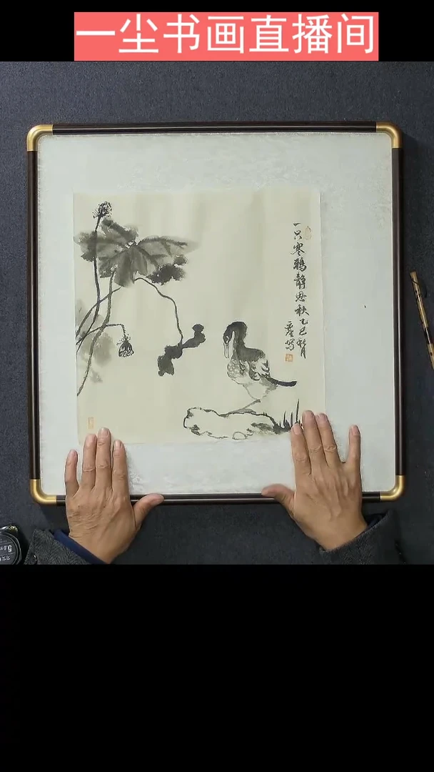 国画一只寒鸭静思秋