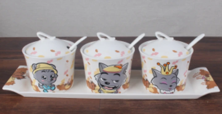 XYY顺祥方丹调味盅4件套(灰灰的金银岛）