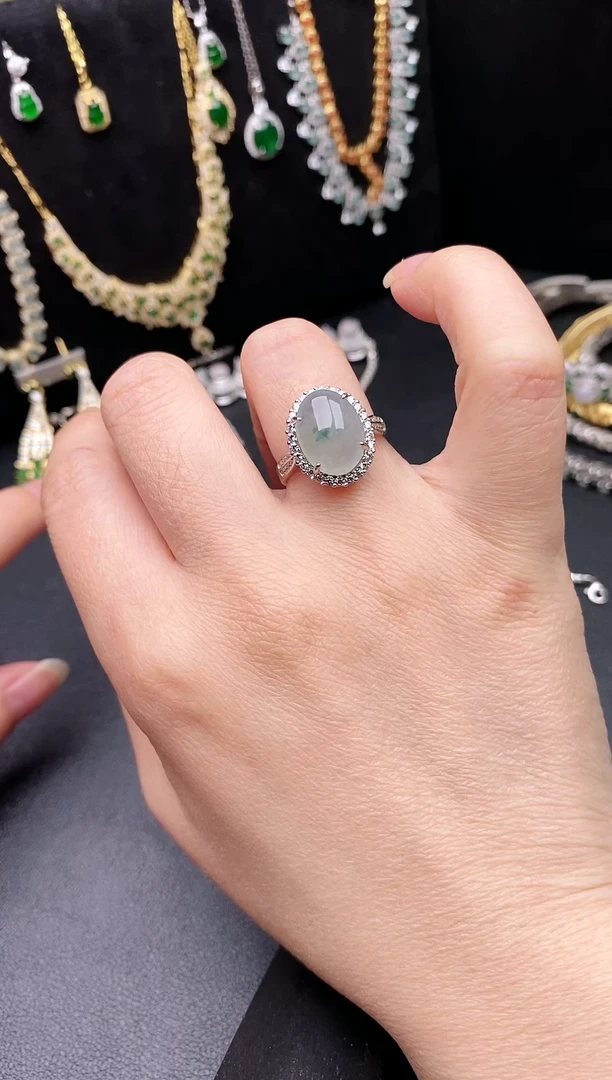 银S925镶嵌戒指翡翠傲**梅1111111