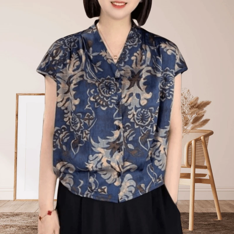新中式国风印花短袖衬衫女夏新款高级感时尚复古气质显瘦开衫上衣
