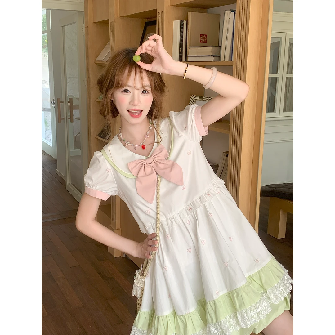 樱絮甜梦 sinsingirl  粉绿撞色短袖连衣裙 +粉色蝴蝶结