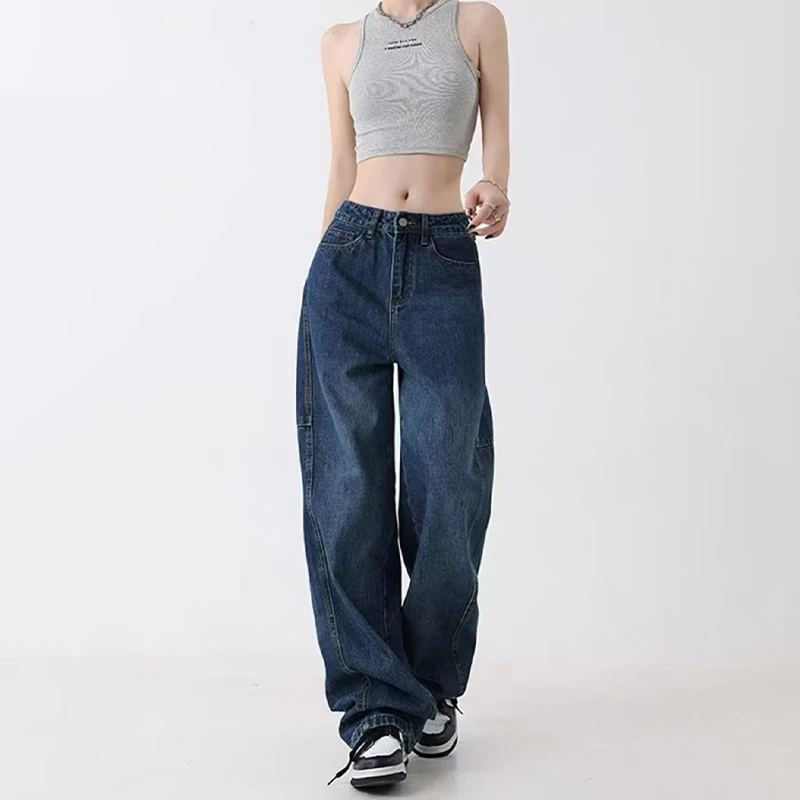 (弯刀拉绒牛仔裤)秋冬立体剪裁时尚百搭复古拼接加绒牛仔裤W