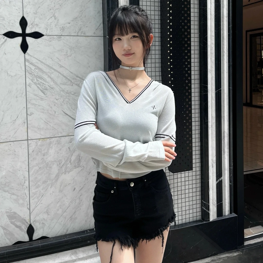 【未来星空针织帽衫短袖吊带】运动简约长袖套头V领罩衫夏季新款