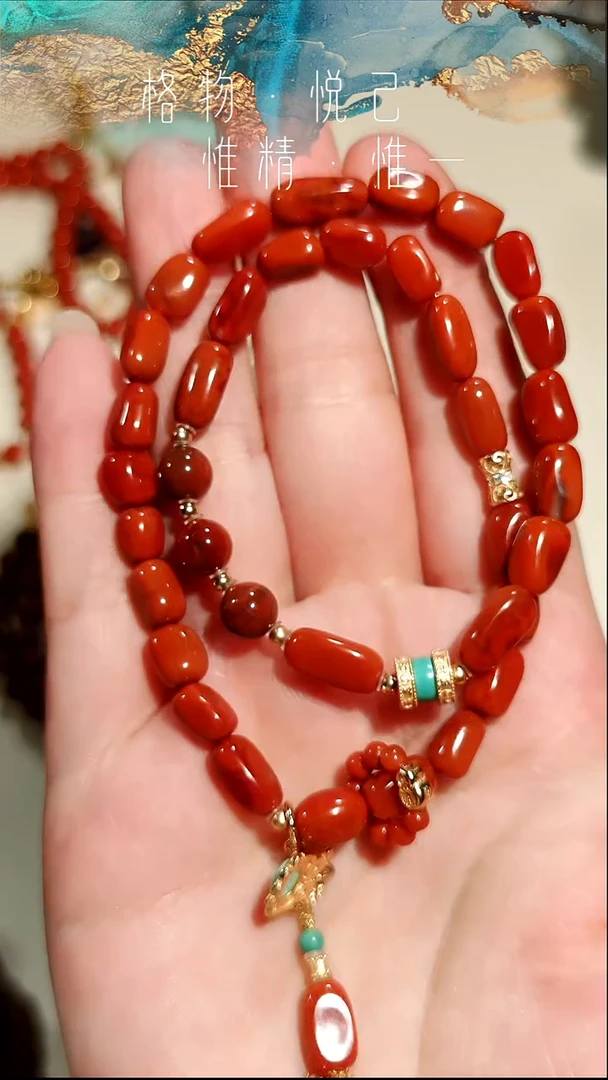 银S925镶嵌原矿项链南红玛瑙绿松石等