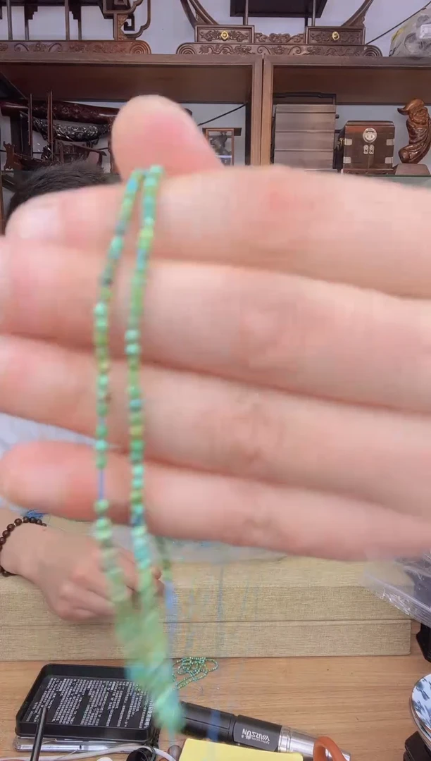 乌木类书架671绿菱形珠子长链