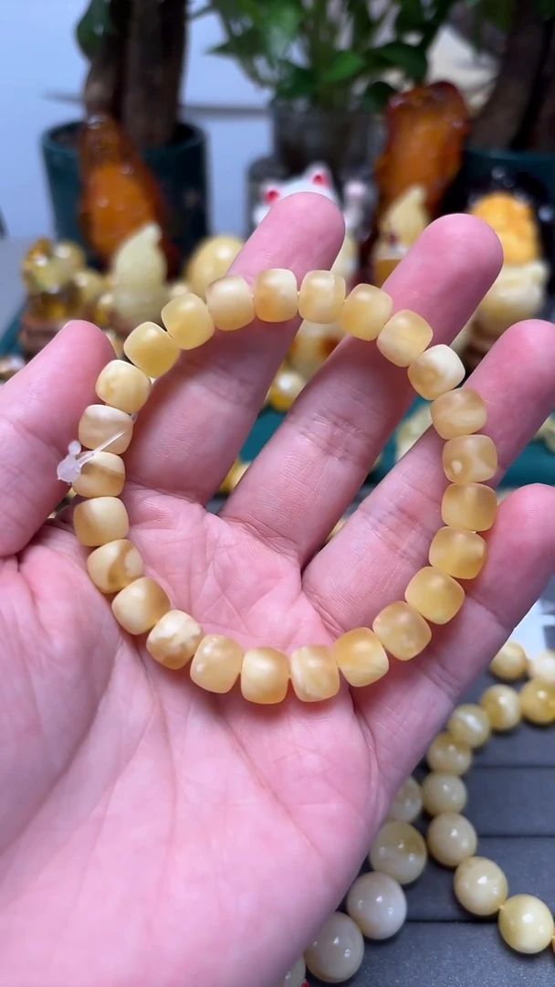 手串琥珀未镶嵌p37俄料金白香蜜老型手串 11.67克 9mm