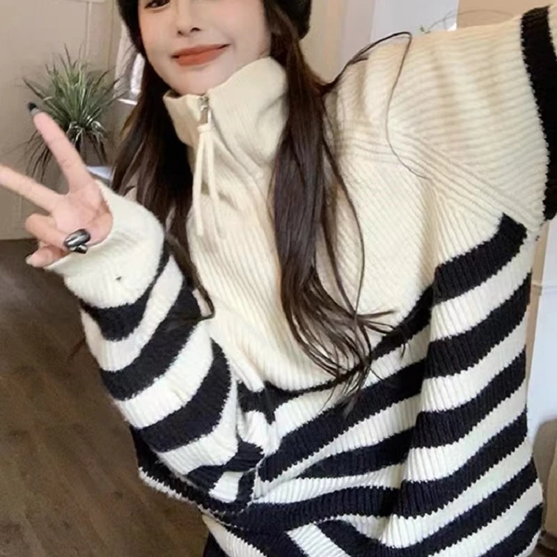 【可宝高端自营】半高领拉链条纹套头毛衣 BDQ3032 015