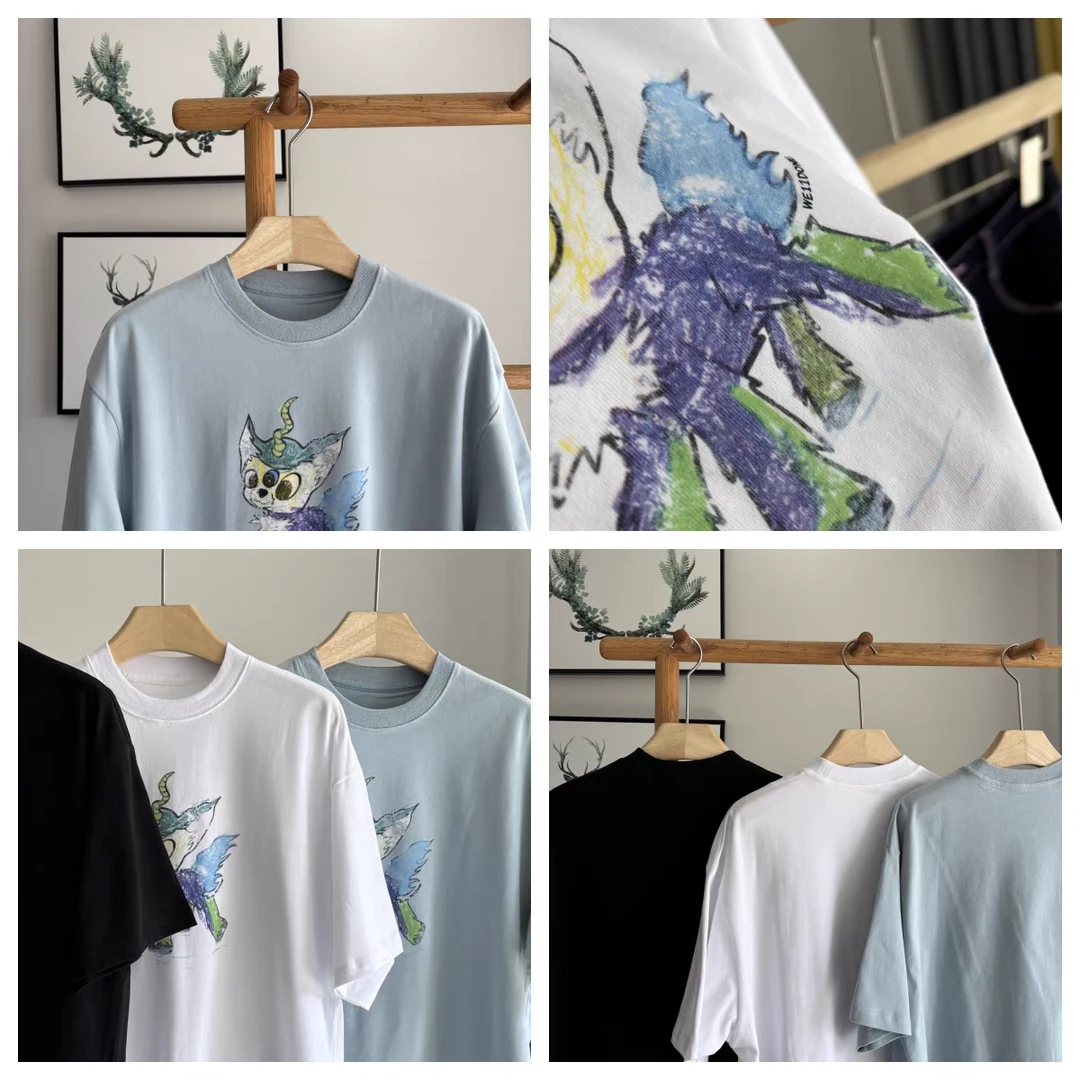 1 纯棉小怪兽印花T恤　宽松圆领