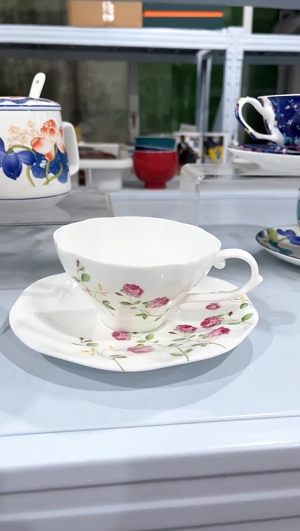 杯子陶（简装）玫瑰咖啡杯碟一套