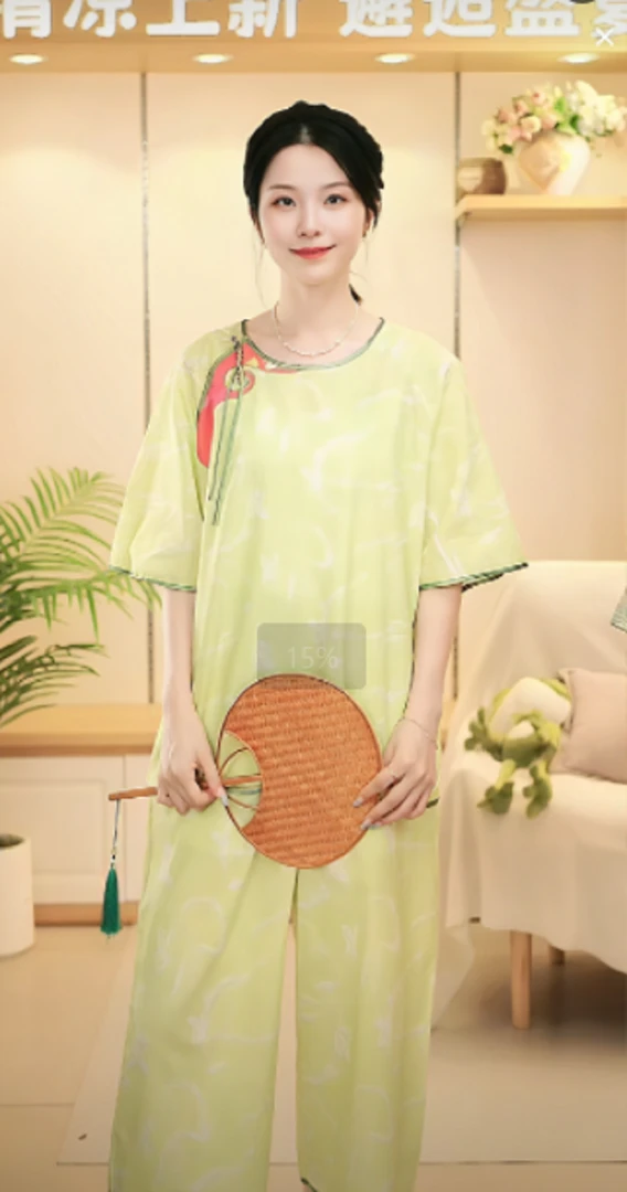 夏季纯棉短袖七分裤睡衣家居服套装