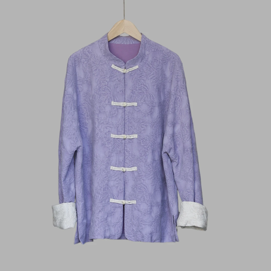 如素慢衣棉麻提花双层对襟外套36265