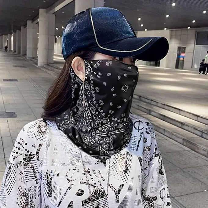 新款ins防晒冰丝透气孔面罩挂耳夏男女透气防紫外线护颈发贴个护