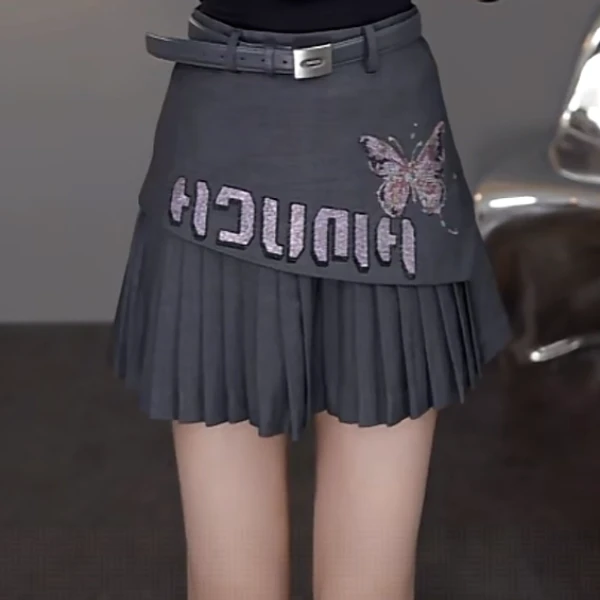 TCH私服秋款时尚休闲风烫钻淑女灰色半身裙T75C22E1033轻奢tch