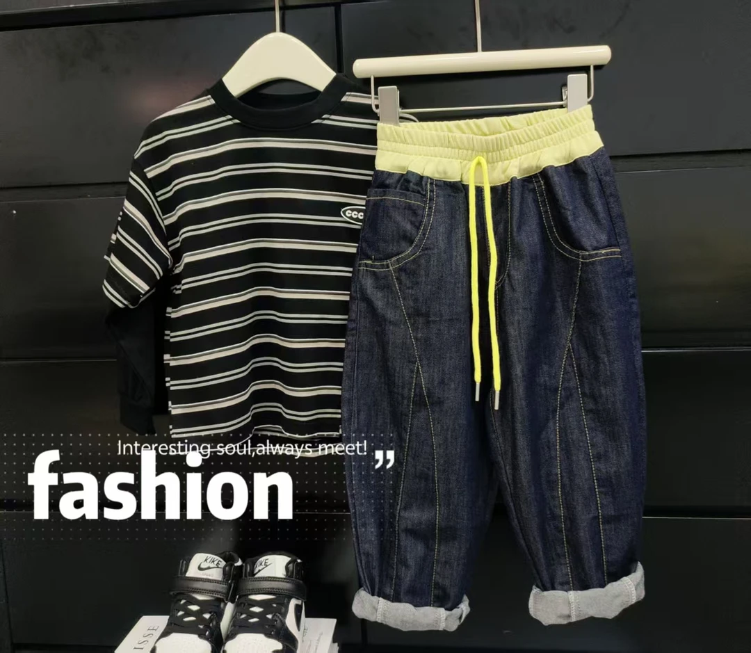 【专属】中大童儿童春季新款有点小酷的~韩版撞色弯刀裤7053