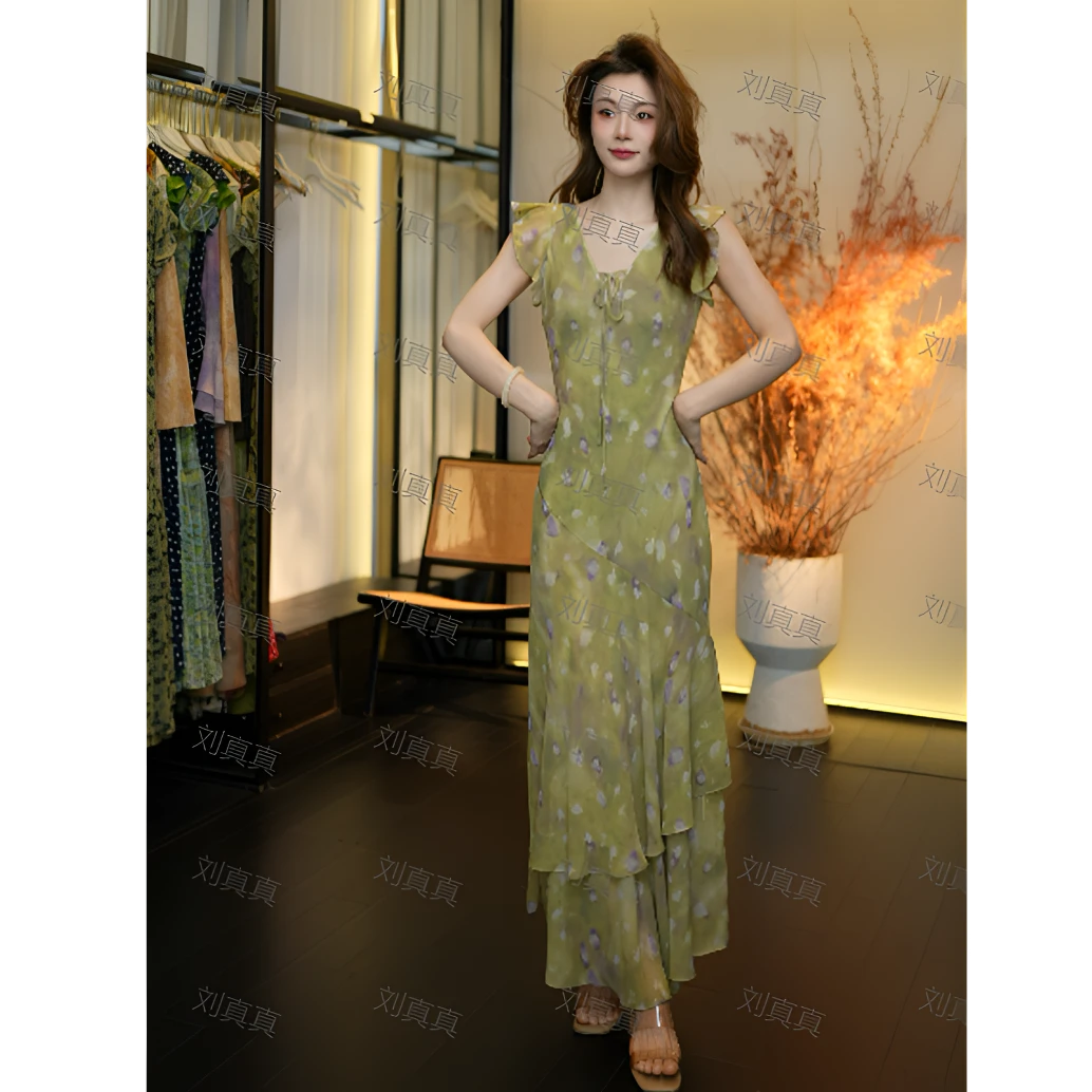 【刘真真花弄影】Z751夏季法式高品气质休闲风显瘦连衣裙QC