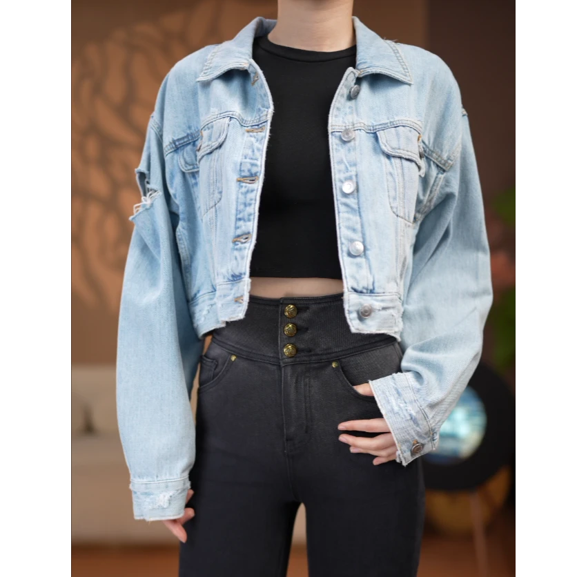 2025女短款短外套匠心廓形牛仔外套浅蓝修身春季时尚简约韩版宽松