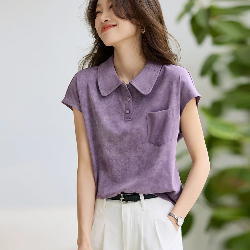 哥弟阿玛施正2025夏季新款时尚Polo领晕染休闲短袖T恤百搭上衣女