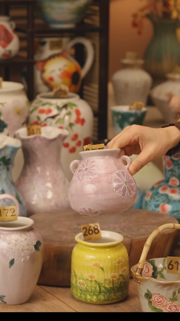 陶瓷景德镇设计师手作花器摆件侘寂风@M077@