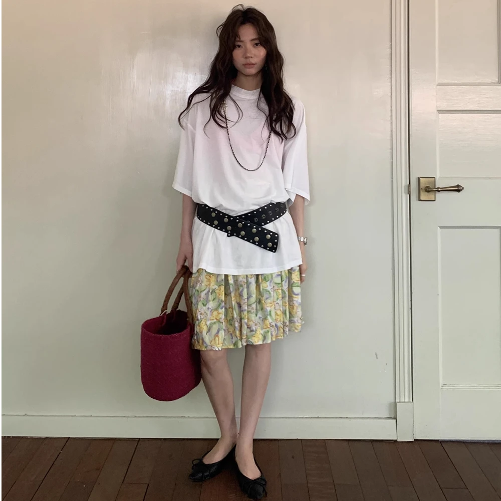 LILUSHOP【5.18 10:00新品】夏季百搭百褶裙碎花半身裙