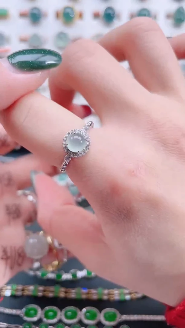 银S925镶嵌戒指翡翠天然翡翠
