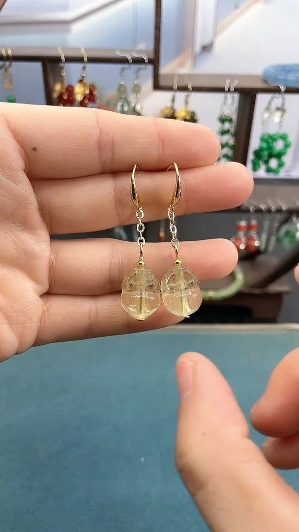 14K金镶嵌耳饰黄晶黄水晶貔貅