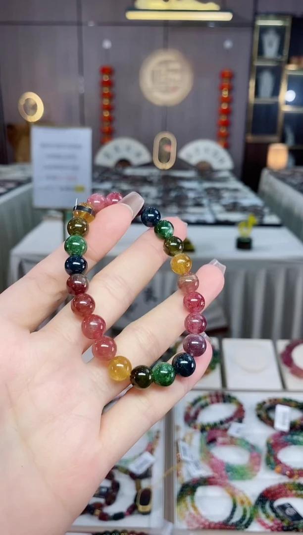老矿碧玺色标彩虹单圈手串8mm+未镶嵌碧玺dan多样性发货一条