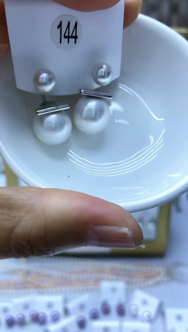 银S925镶嵌耳饰淡水珍珠144