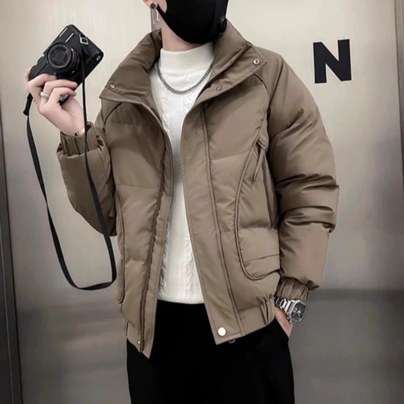 潮牌高端痞帅简约美式加厚棉衣外套男秋冬季修身男士冬装短款棉袄