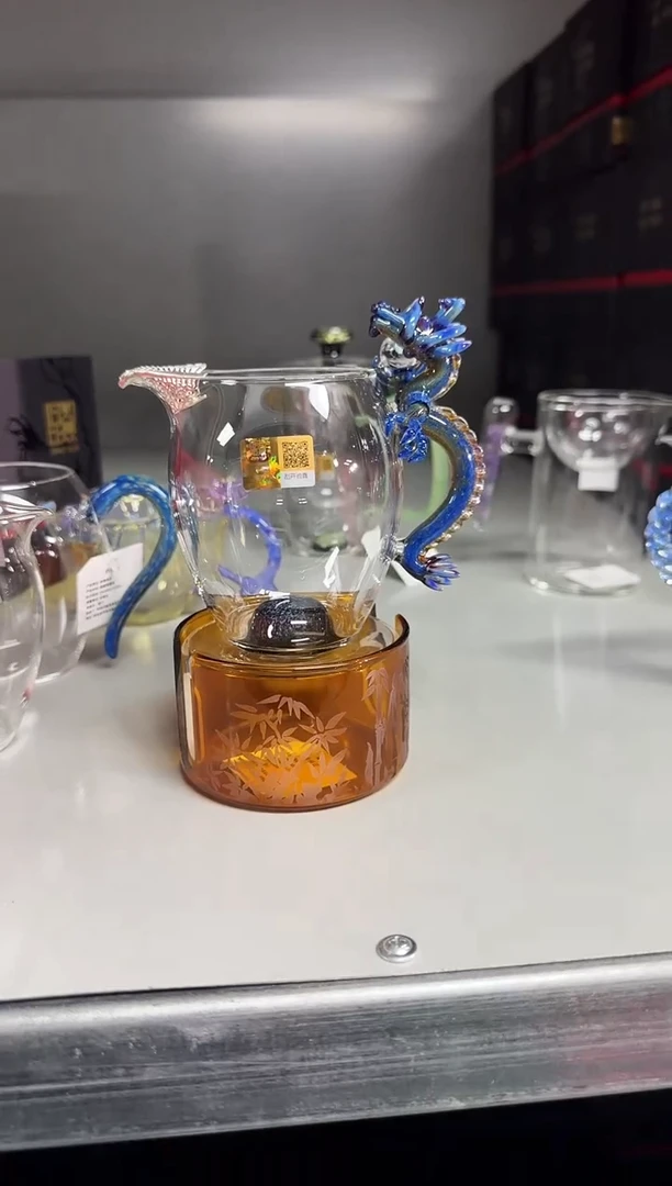 青龙三代公道杯加纯银滤嘴加琥珀色温茶器 晶焱金标