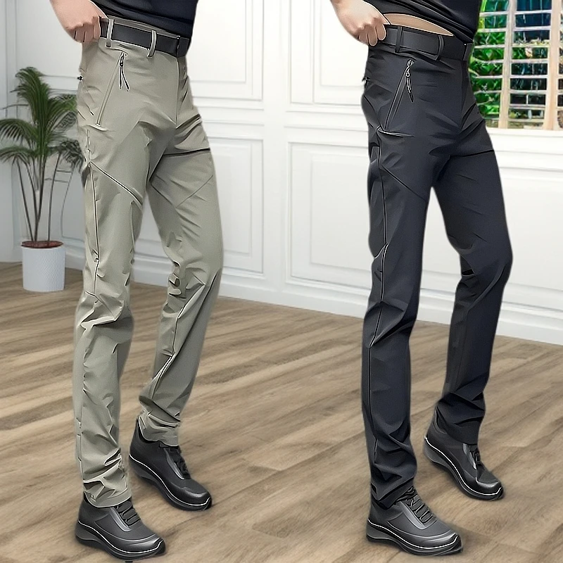 男士防风潮流户外机能工装修身冲锋裤男裤长款秋冬男式直筒裤男