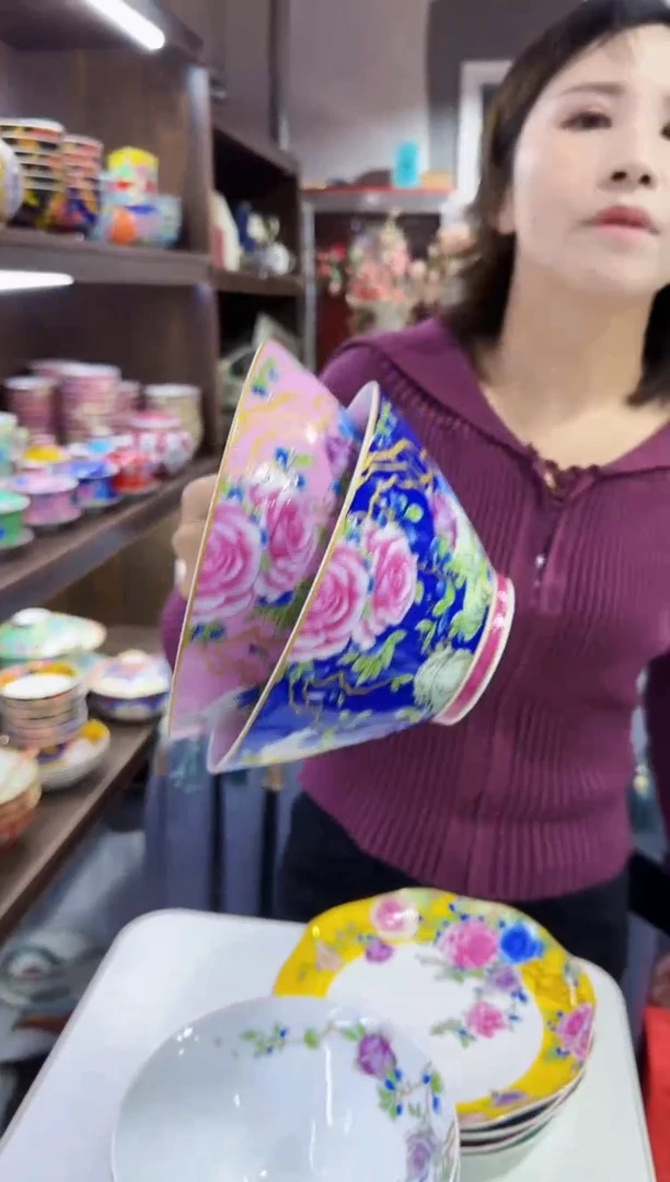 珐琅6英寸斗笠碗2个景德镇陶瓷