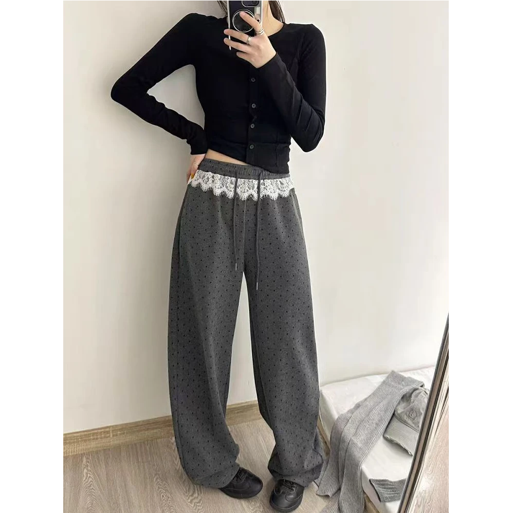 猫猫家加长女裤蕾丝款波点休闲裤JJL