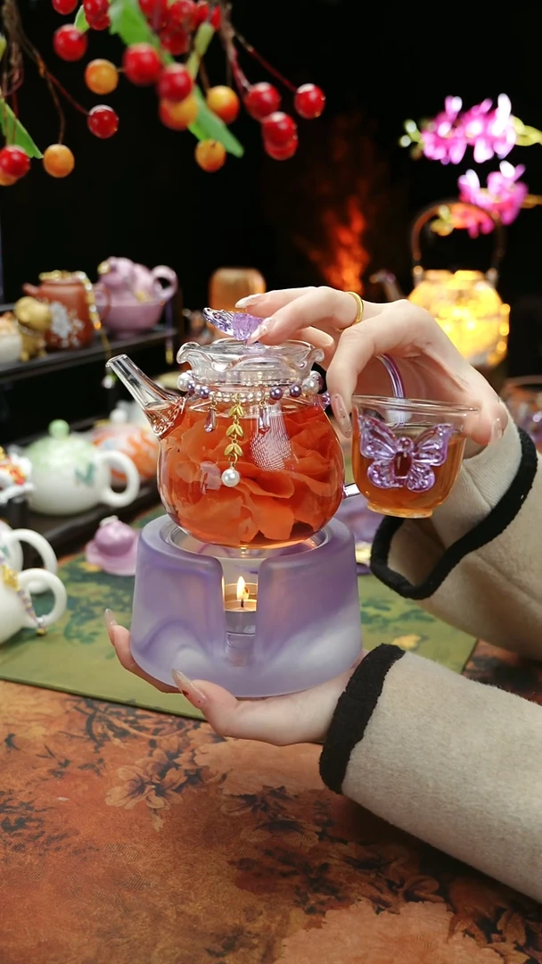 【闪购商品】紫色温茶台+茶壶+链子+杯子