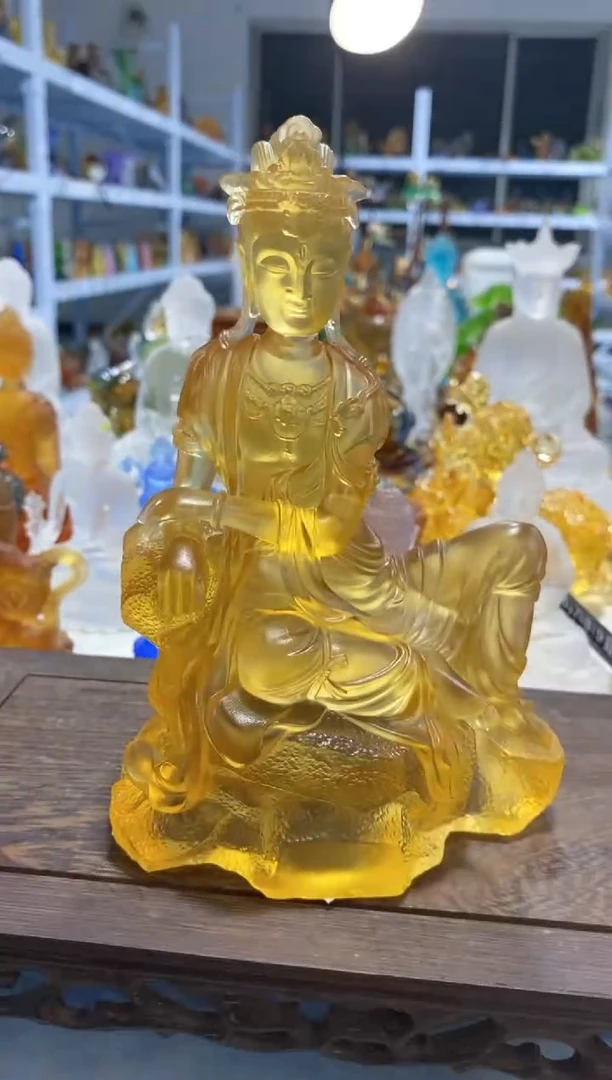手工艺品琉璃554 中空自在观音 金黄色 微瑕介意勿拍 不退不换
