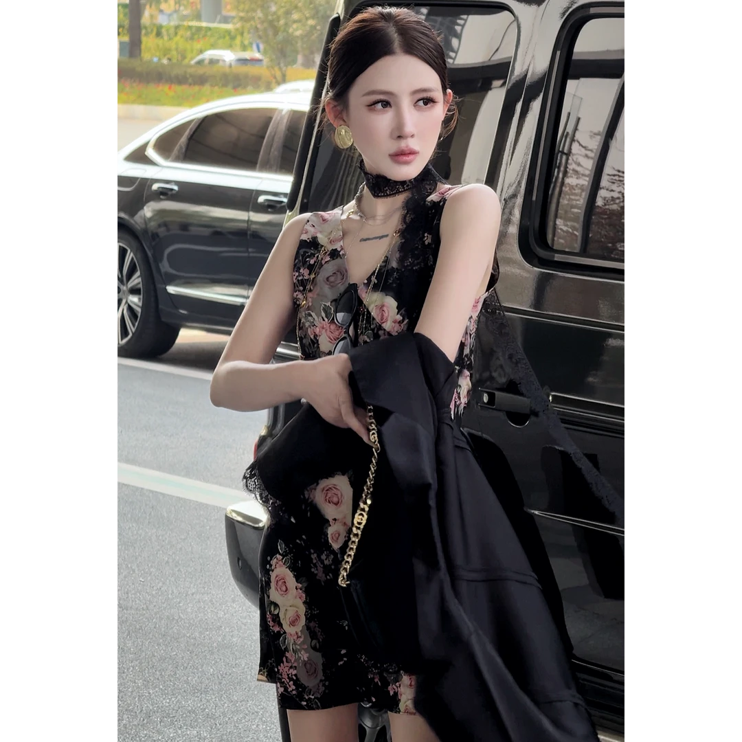 G. yantong/郭彦彤缎面晕染无袖连衣裙女新款小众显瘦气质LYQL11