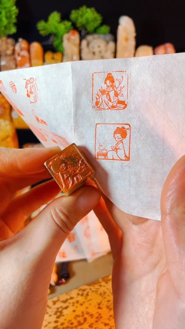 【闪购商品】巴林石印石手工篆刻《品茶少女》2.0