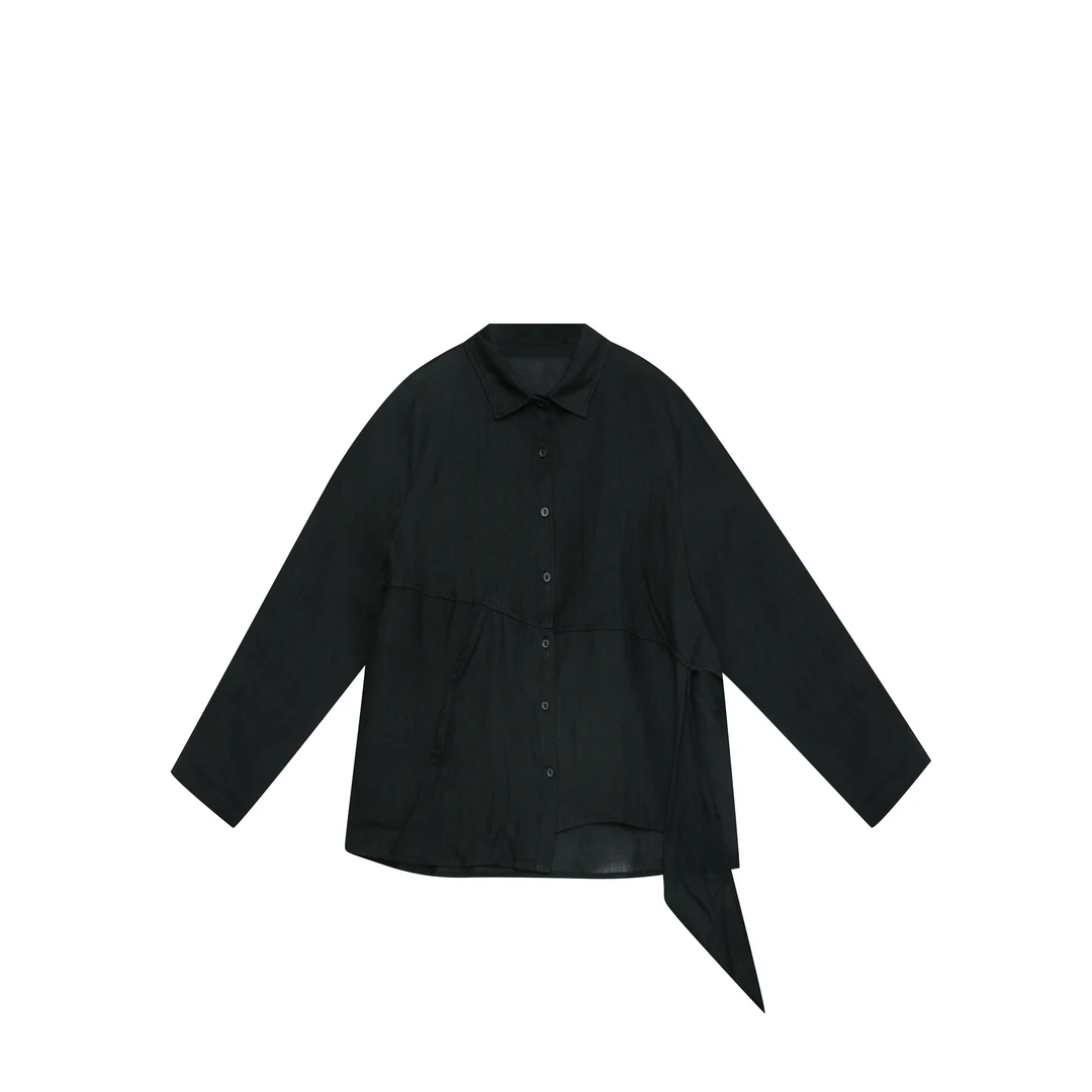 【麻訪家】MF1252黑色文艺设计感简约百搭长袖开衫上衣