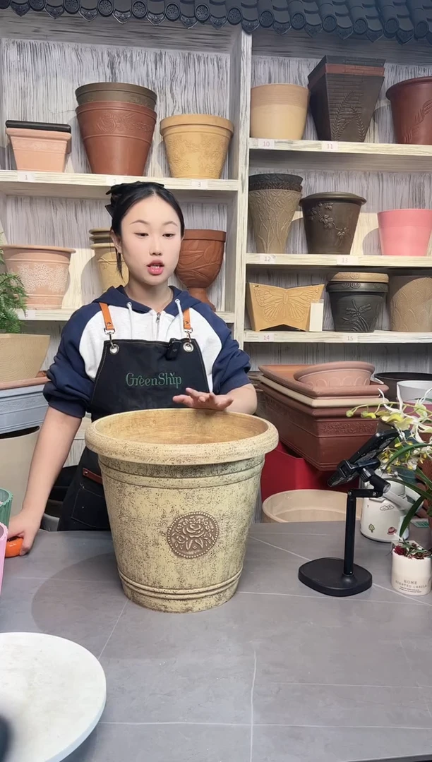 38*33手工浮雕纹理大花盆外贸尾单