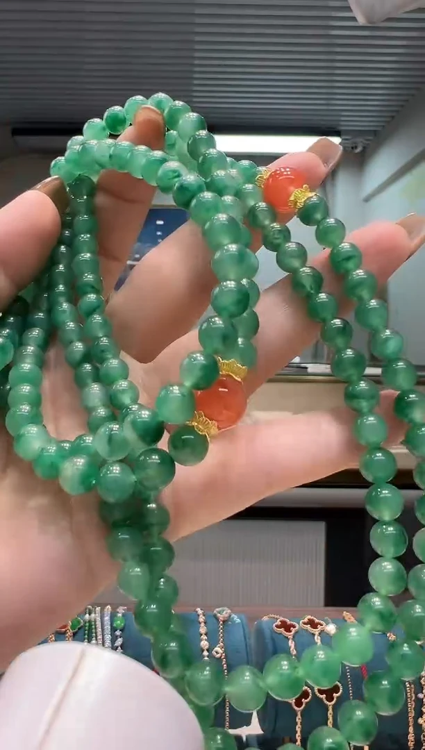 套链18K金镶嵌石英质玉非洲翠珠串套链多样性发货其一
