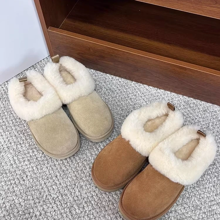 塔茨勒厚底毛毛鞋女2025新款皮毛一体雪地靴女冬加绒加厚保暖棉鞋