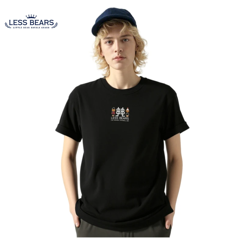 【Sissi专属】LESS BEARS情侣款圆领印花休闲百搭潮流短袖T恤