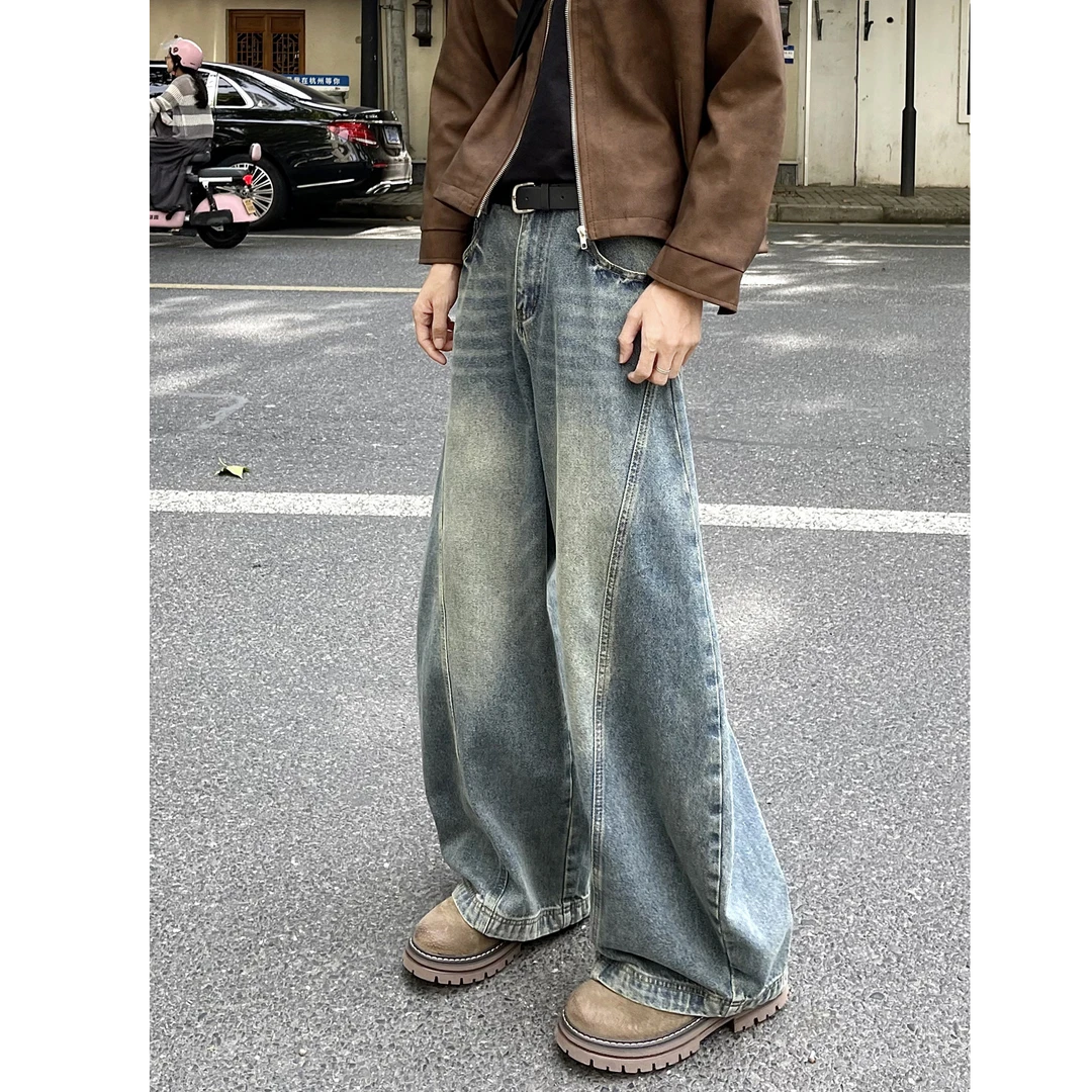 美式复古弯刀裤重工水洗牛仔裤小众设计感