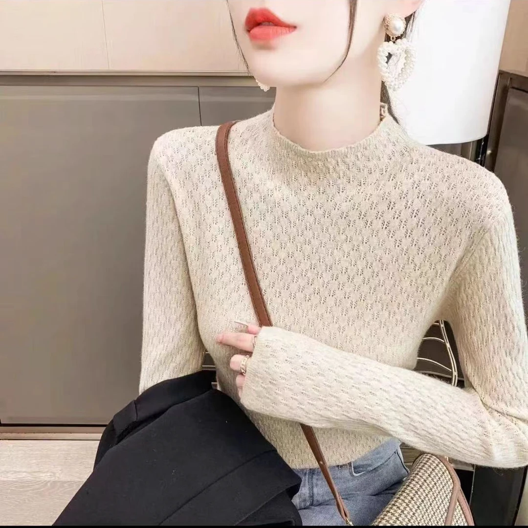 【泡泡打底】秋冬款简约百搭纯色镂空针织打底衫